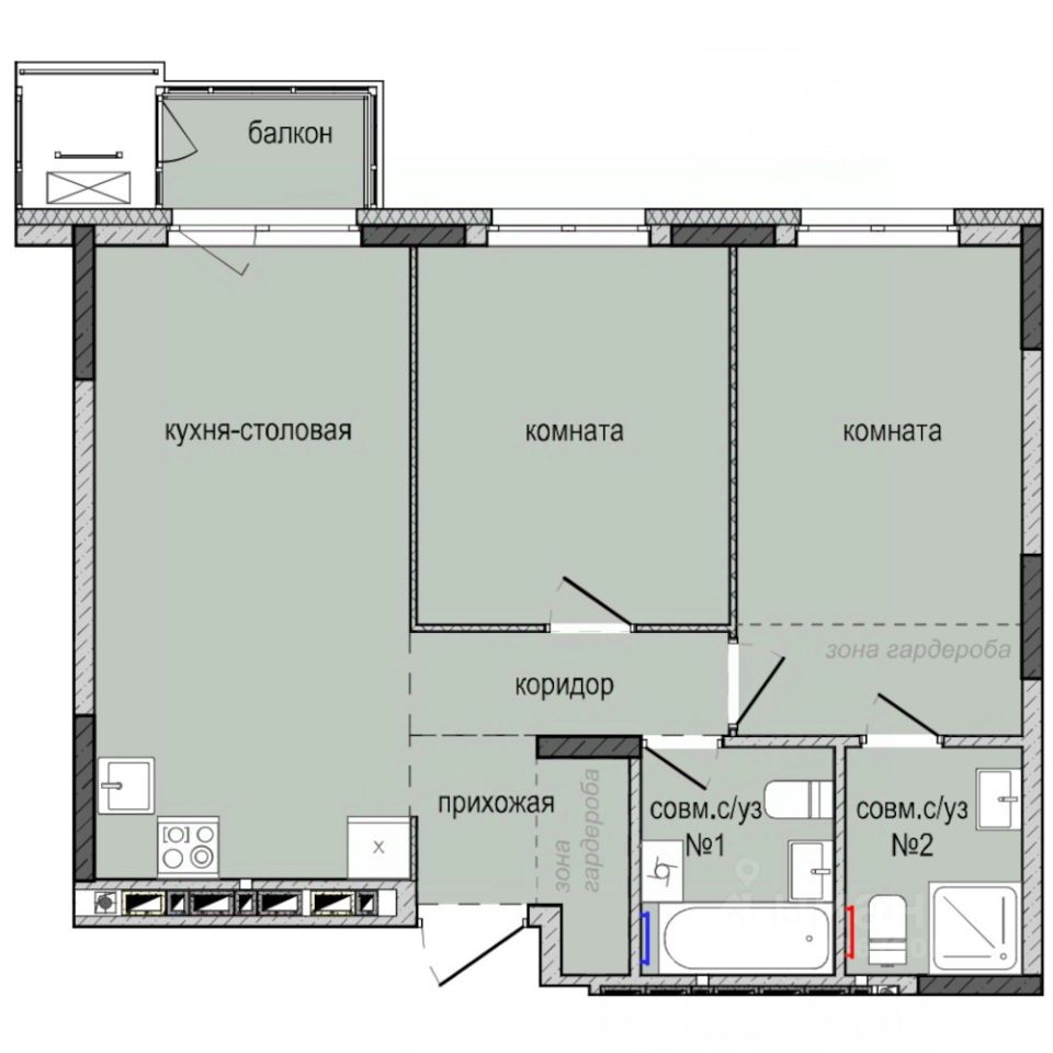 2-комн.кв., 58,1 м², 6/16 этаж
