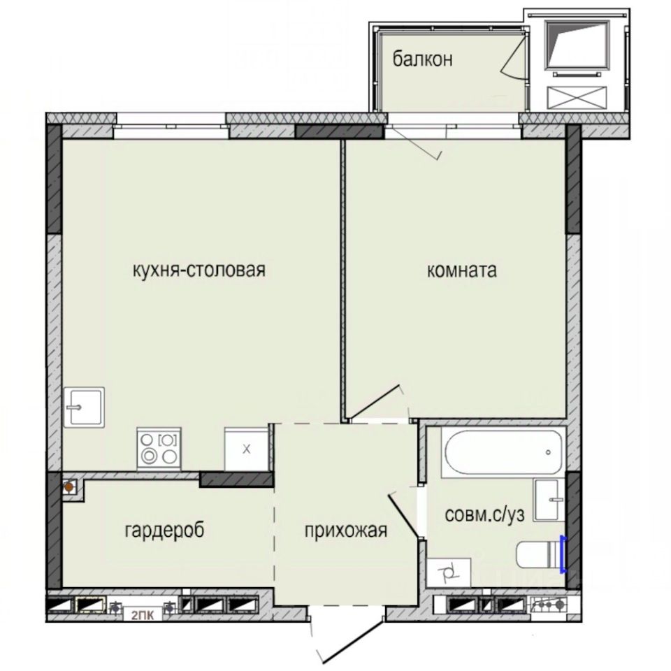 1-комн.кв., 41,9 м², 14/16 этаж