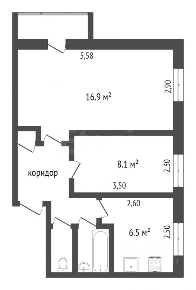 Планировка этой квартиры по данным Циан