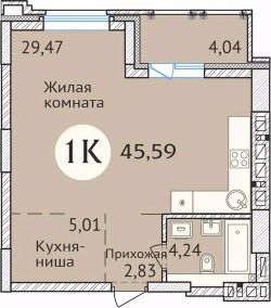 1-комн.кв., 45 м², этаж 23