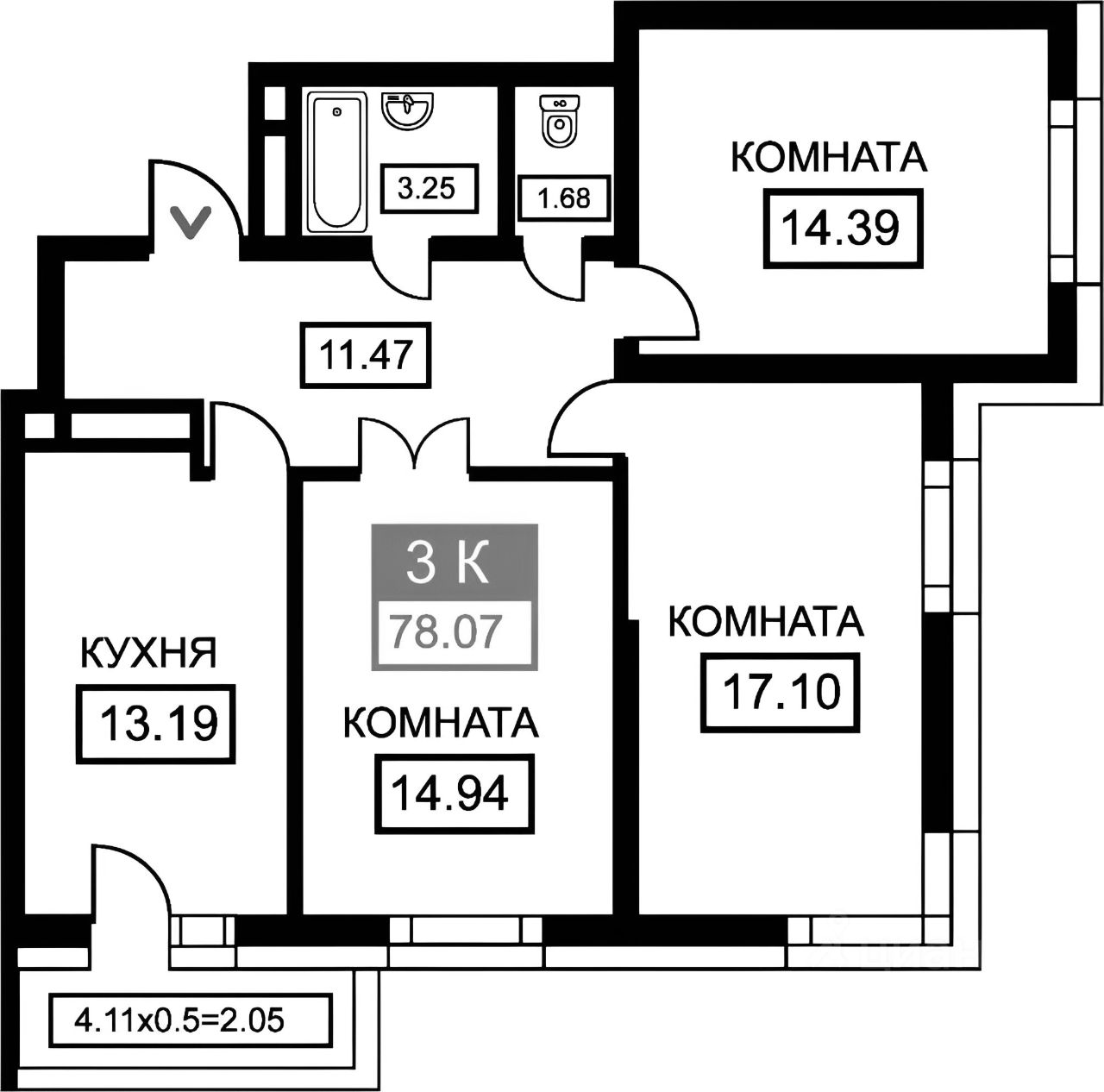 Планировка этой квартиры по данным Циан
