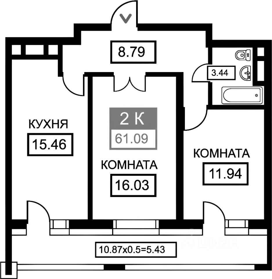 Планировка этой квартиры по данным Циан