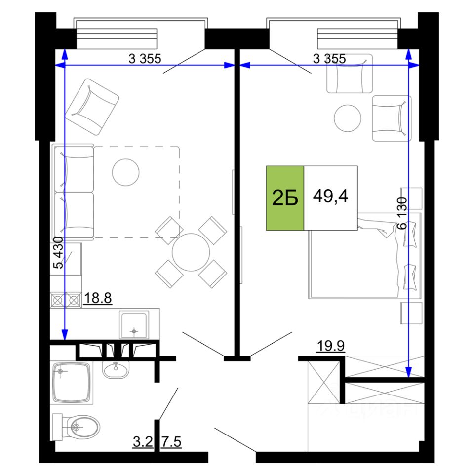 Продаются2-комн.апартаменты,49,4м²