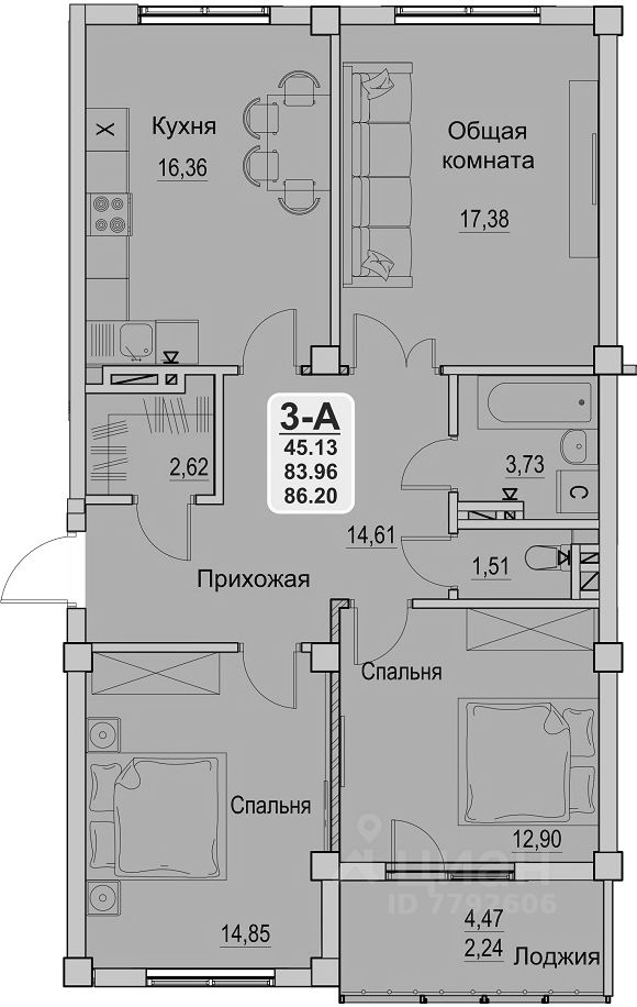 Планировка этой квартиры по данным Циан