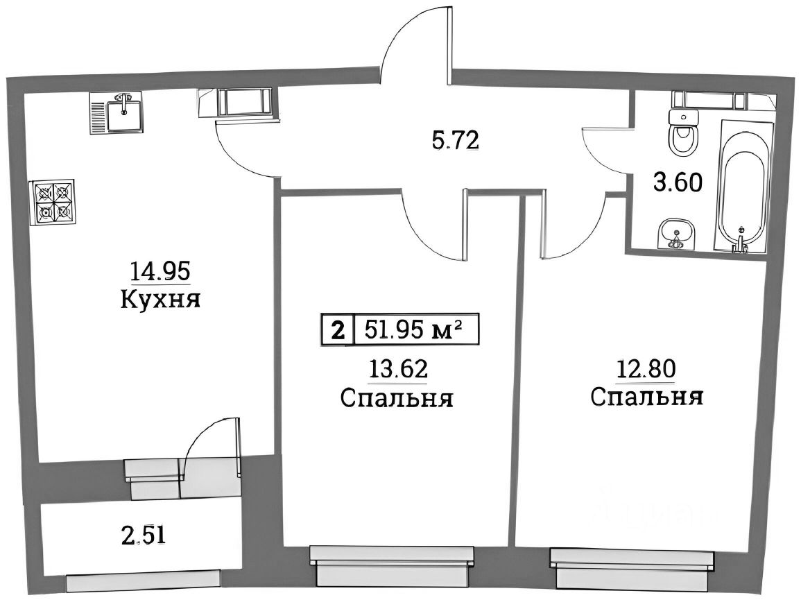 Планировка этой квартиры по данным Циан