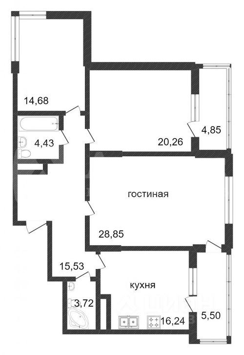 Планировка этой квартиры по данным Циан