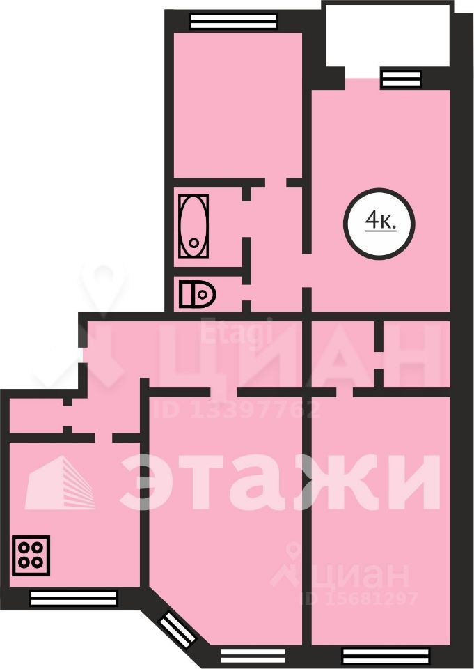 Планировка этой квартиры по данным Циан