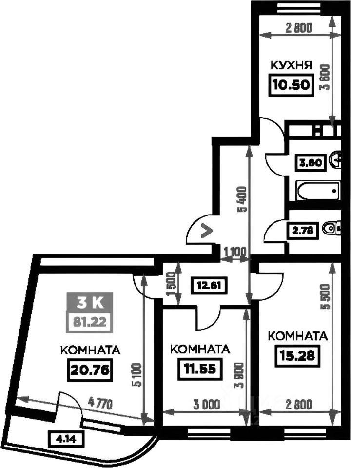 Планировка этой квартиры по данным Циан