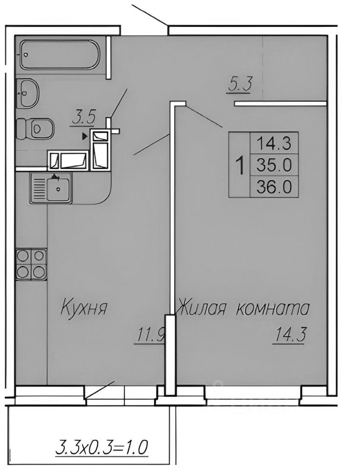 Планировка этой квартиры по данным Циан
