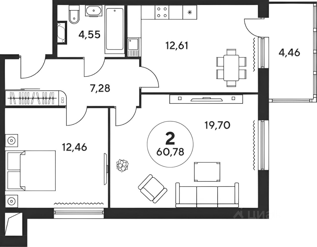 Планировка этой квартиры по данным Циан