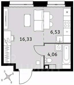 1-комн.кв., 27 м², этаж 6
