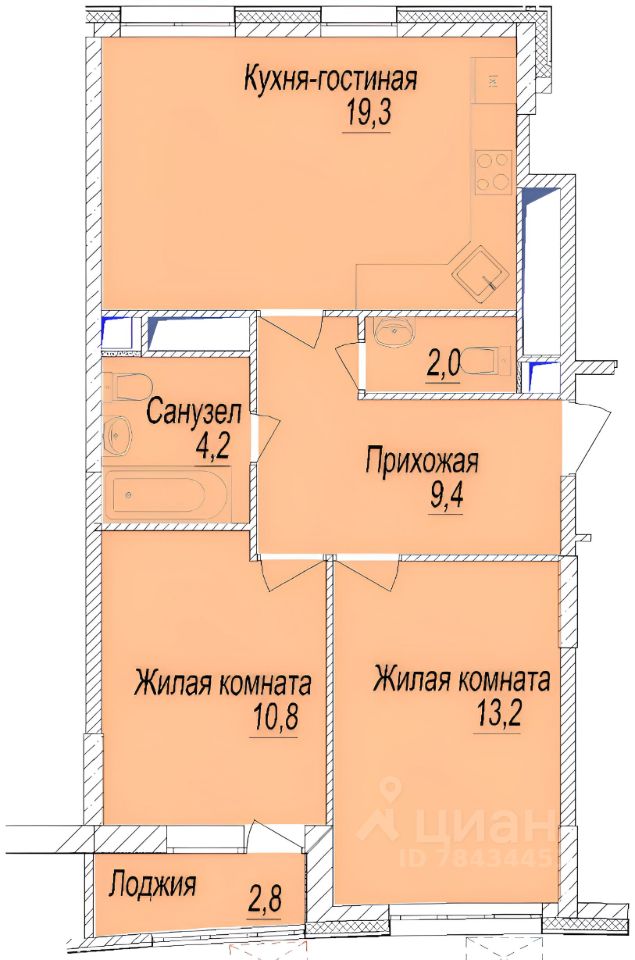 Планировка этой квартиры по данным Циан