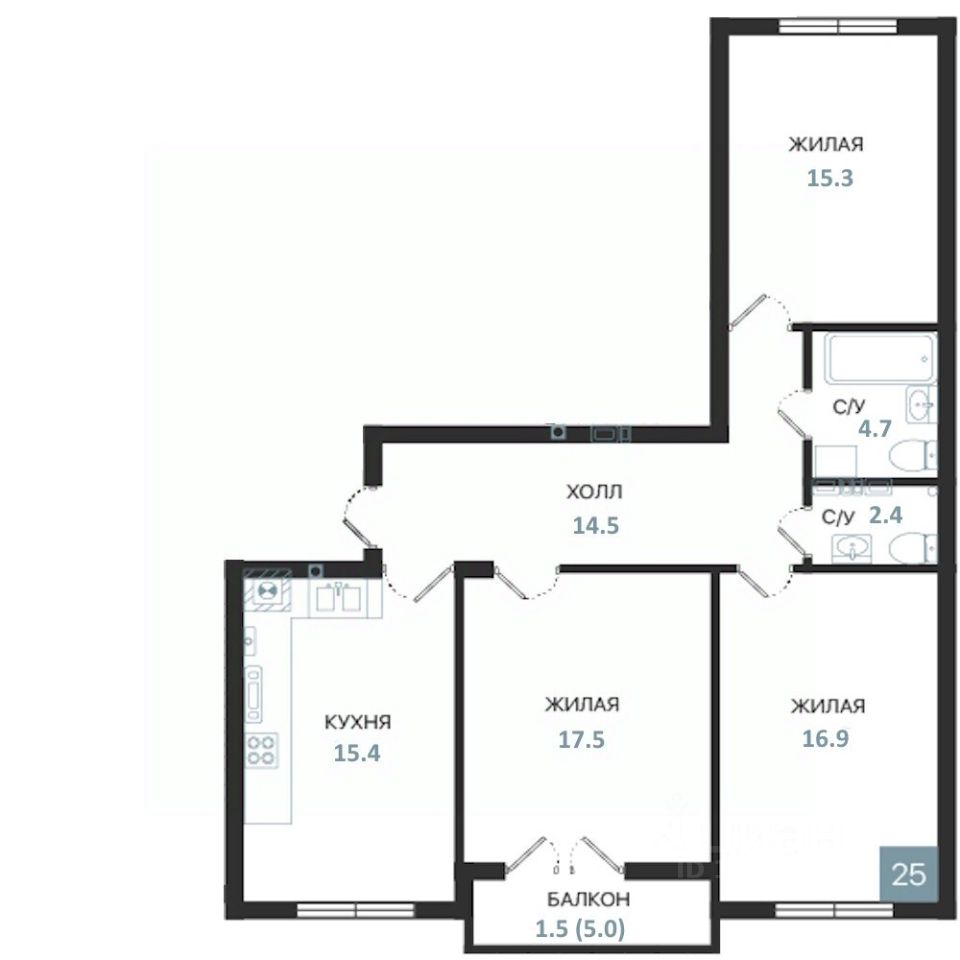 3-комн.кв., 88,2 м², 5/5 этаж