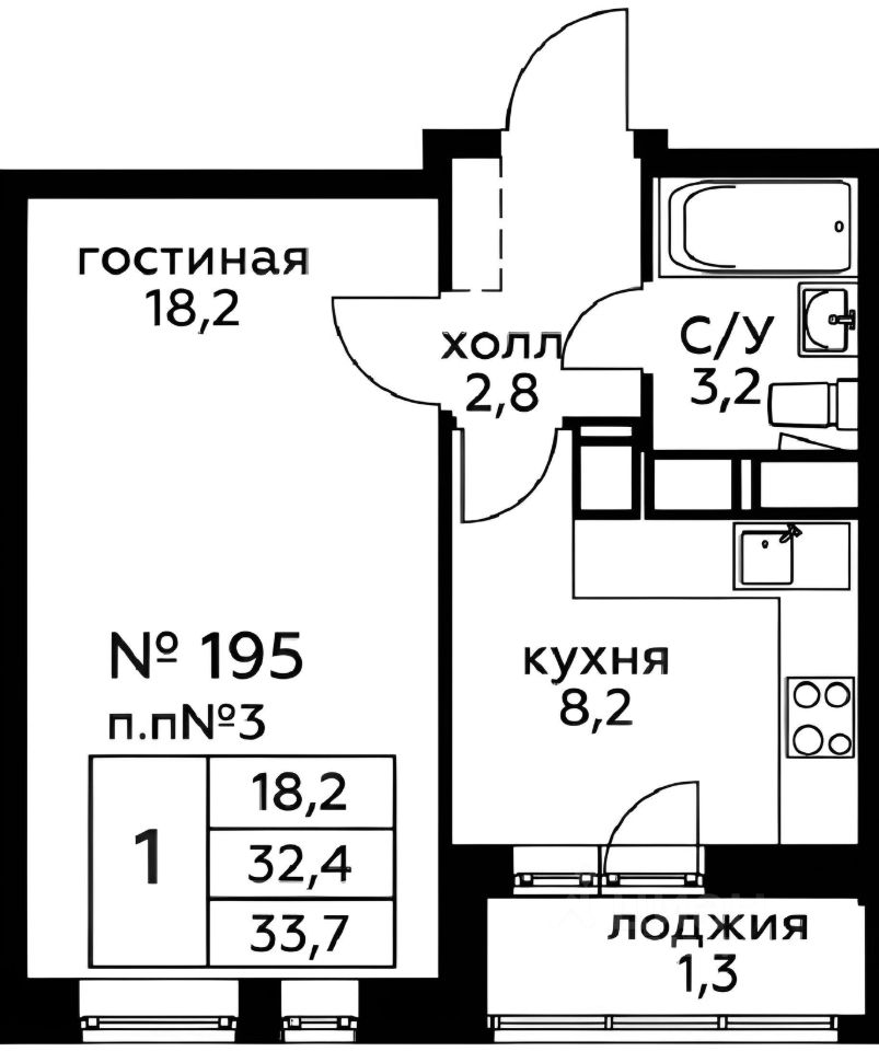 Планировка этой квартиры по данным Циан