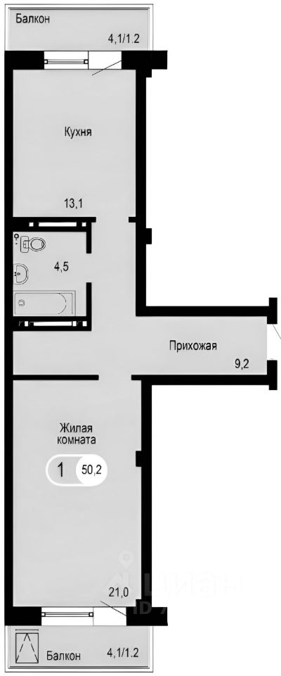 Планировка этой квартиры по данным Циан