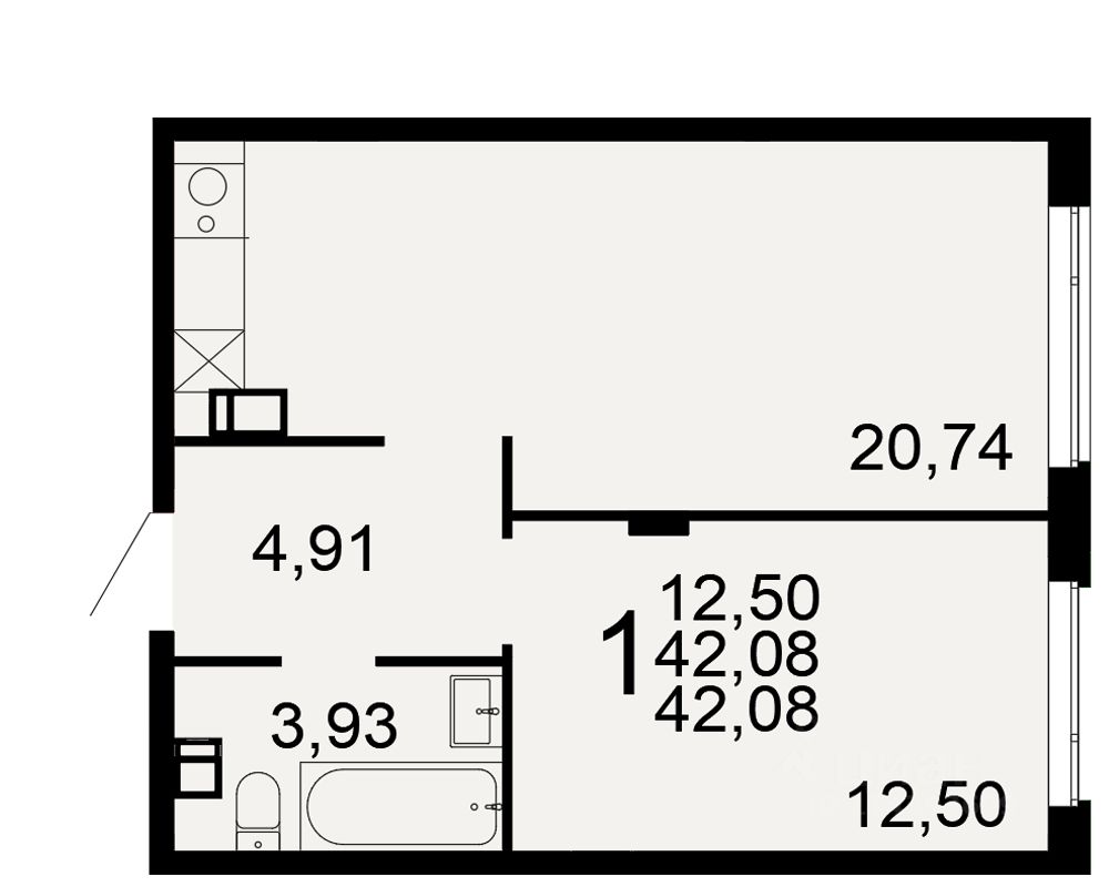 1-комн.кв., 42,1 м², 4/9 этаж