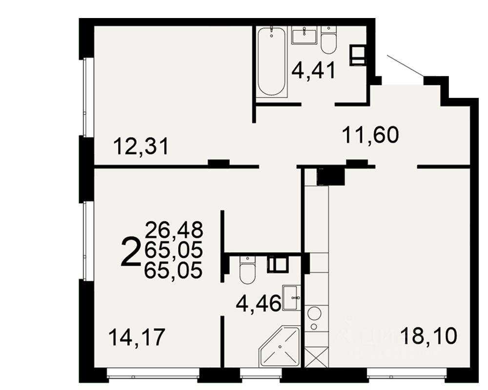 2-комн.кв., 65 м², 1/9 этаж