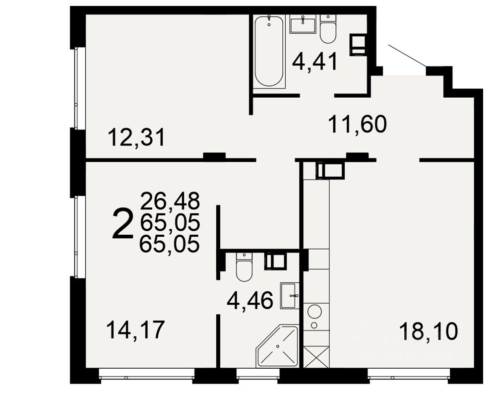 2-комн.кв., 65 м², 2/9 этаж