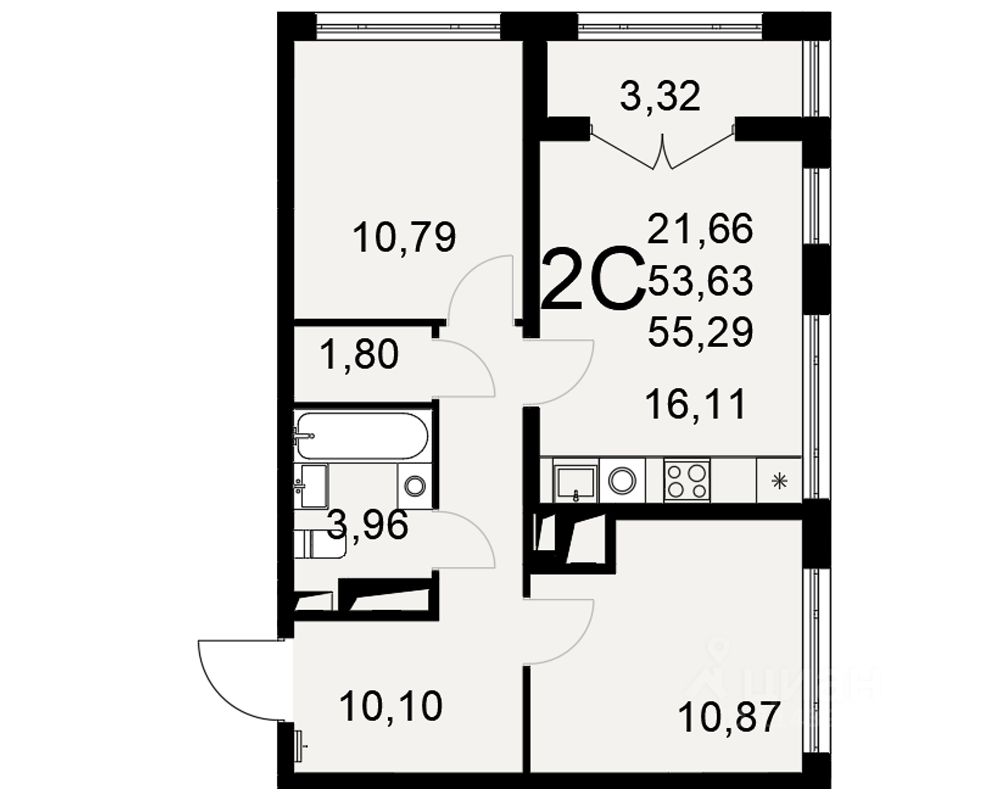 2-комн.кв., 55,3 м², 5/25 этаж