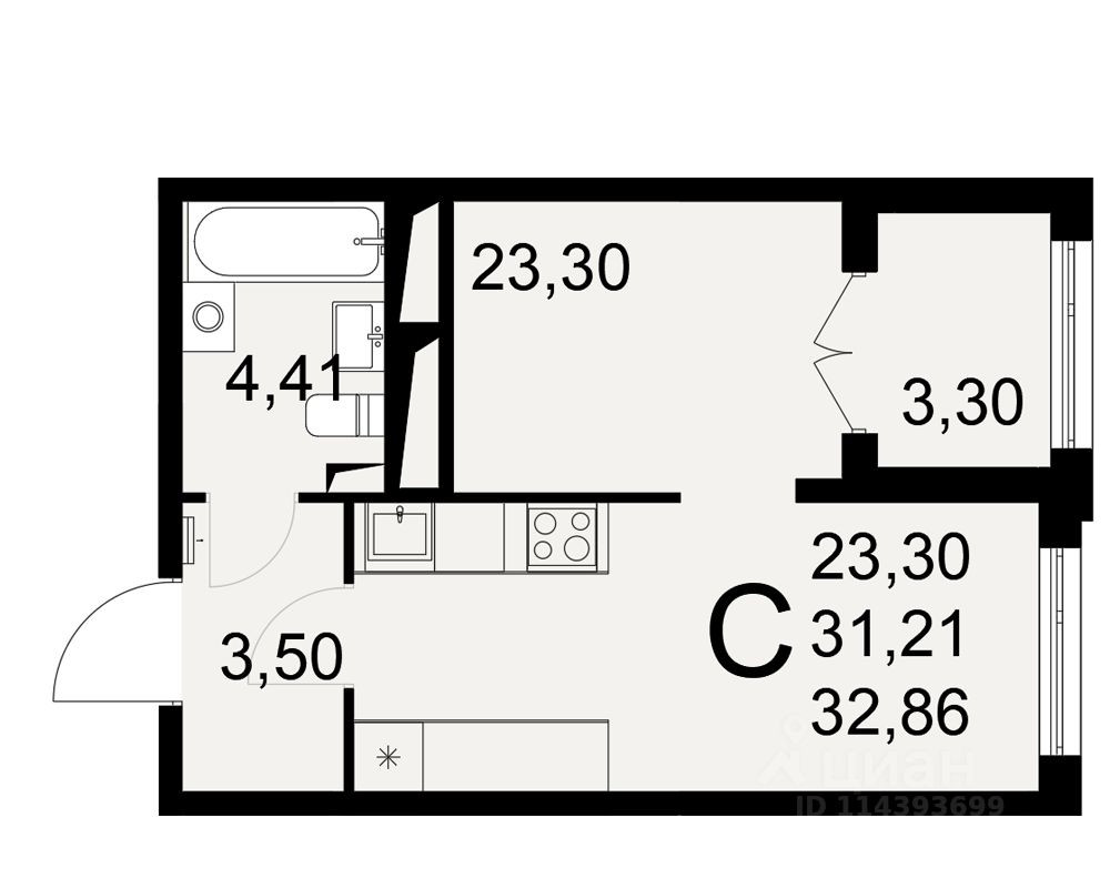 1-комн.кв., 32,9 м², 19/25 этаж