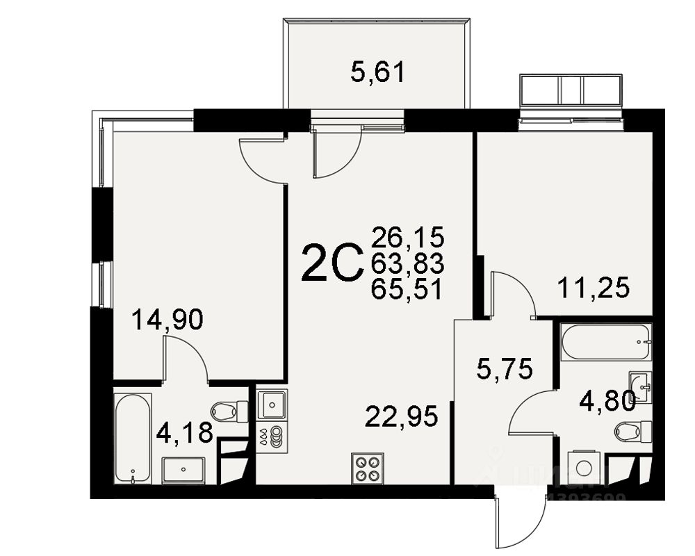 2-комн.кв., 63,8 м², 6/11 этаж