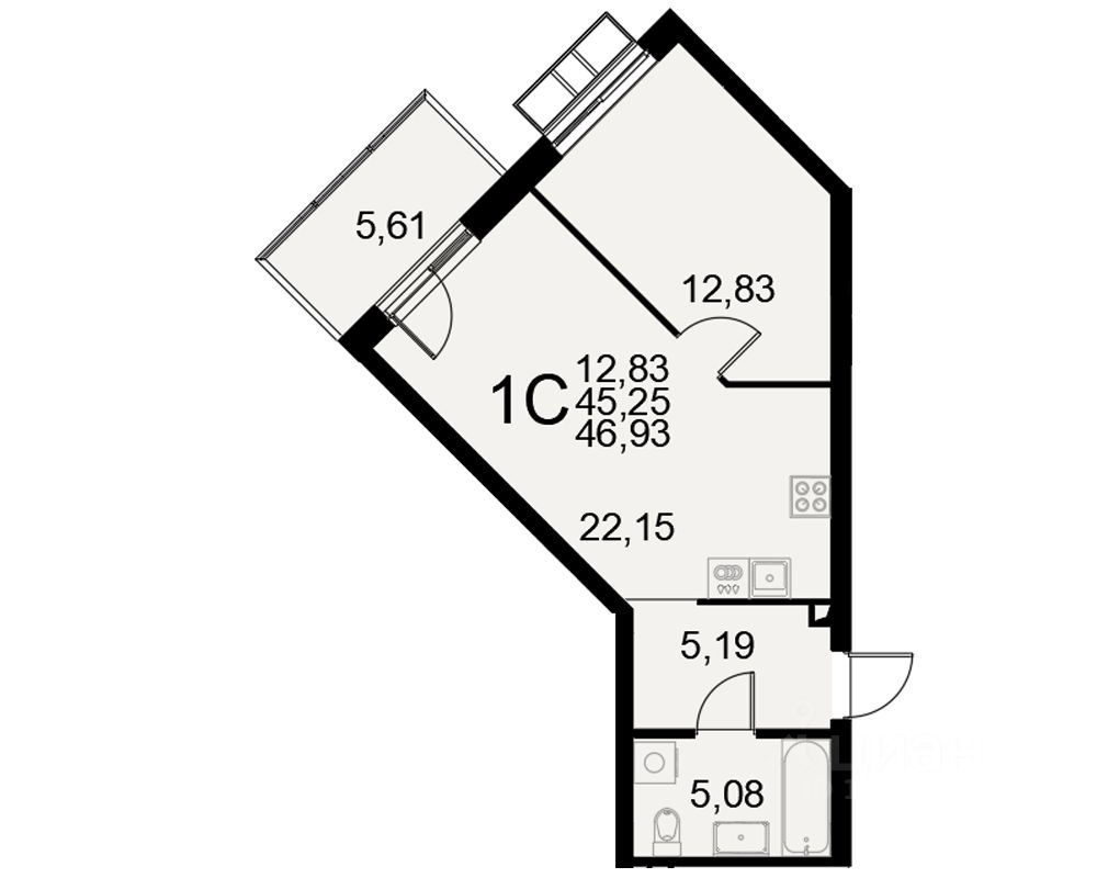 1-комн.кв., 45,2 м², 7/11 этаж