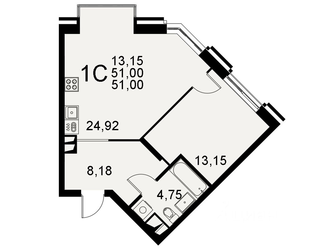 1-комн.кв., 51 м², 3/11 этаж