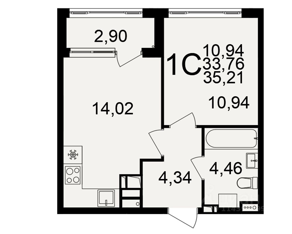1-комн.кв., 33,8 м², 8/20 этаж