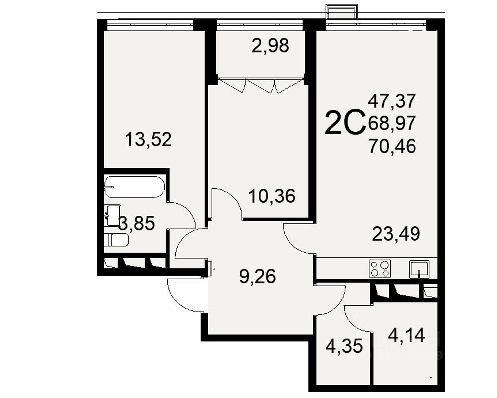 2-комн.кв., 70,5 м², 10/16 этаж