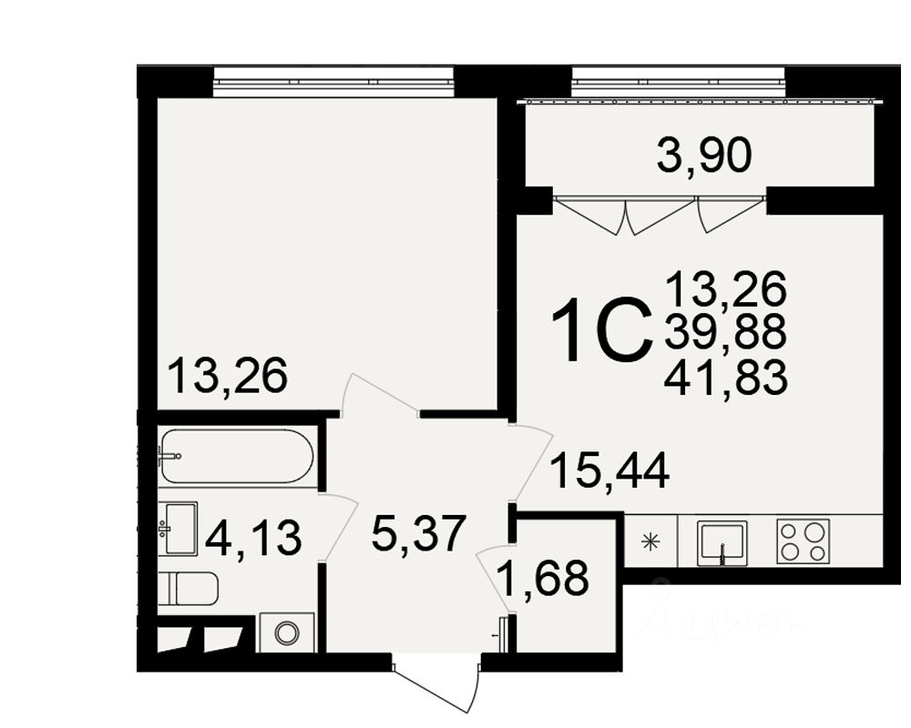 1-комн.кв., 39,9 м², 12/18 этаж