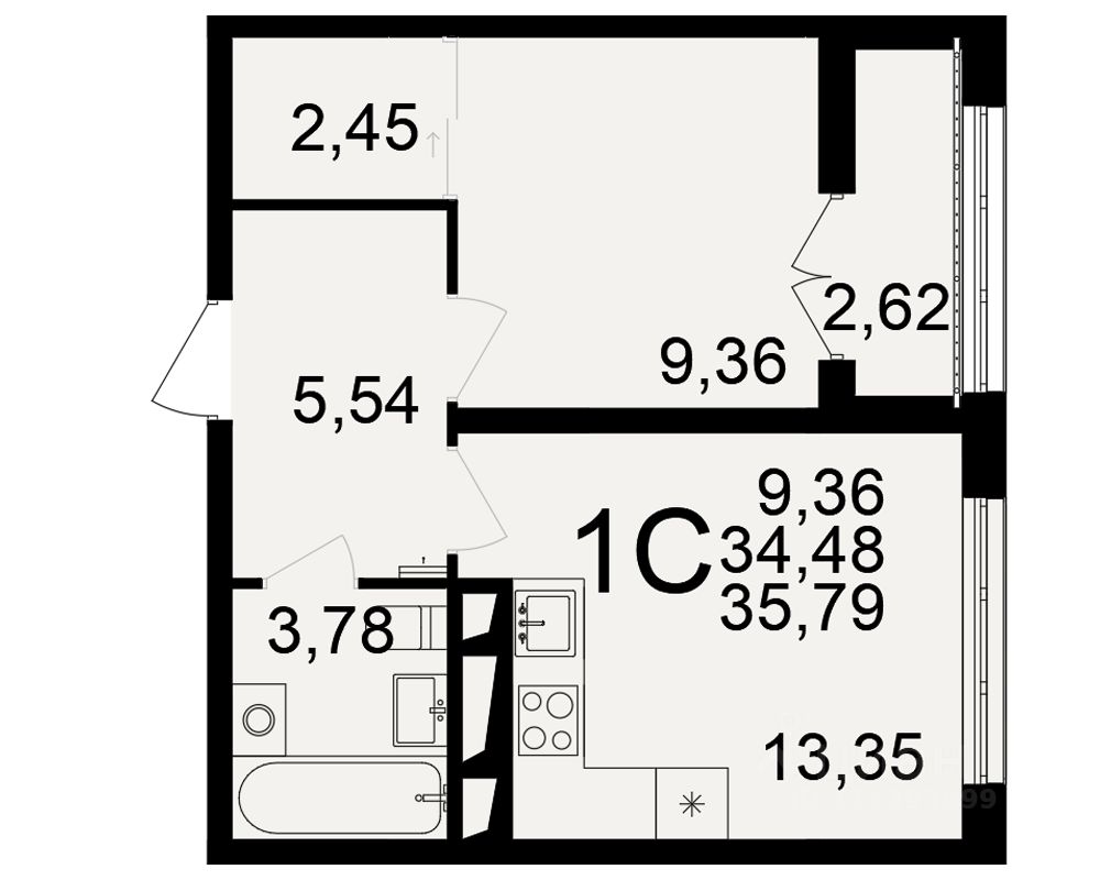 1-комн.кв., 34,5 м², 11/18 этаж