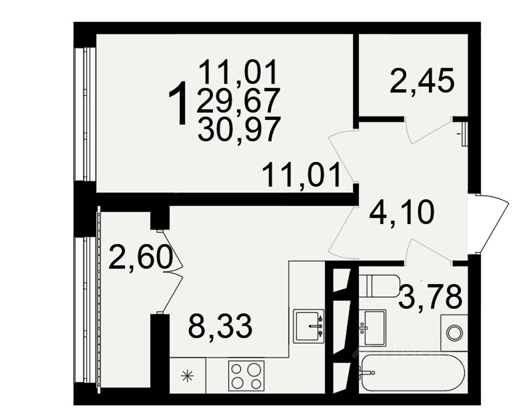 1-комн.кв., 29,7 м², 18/18 этаж