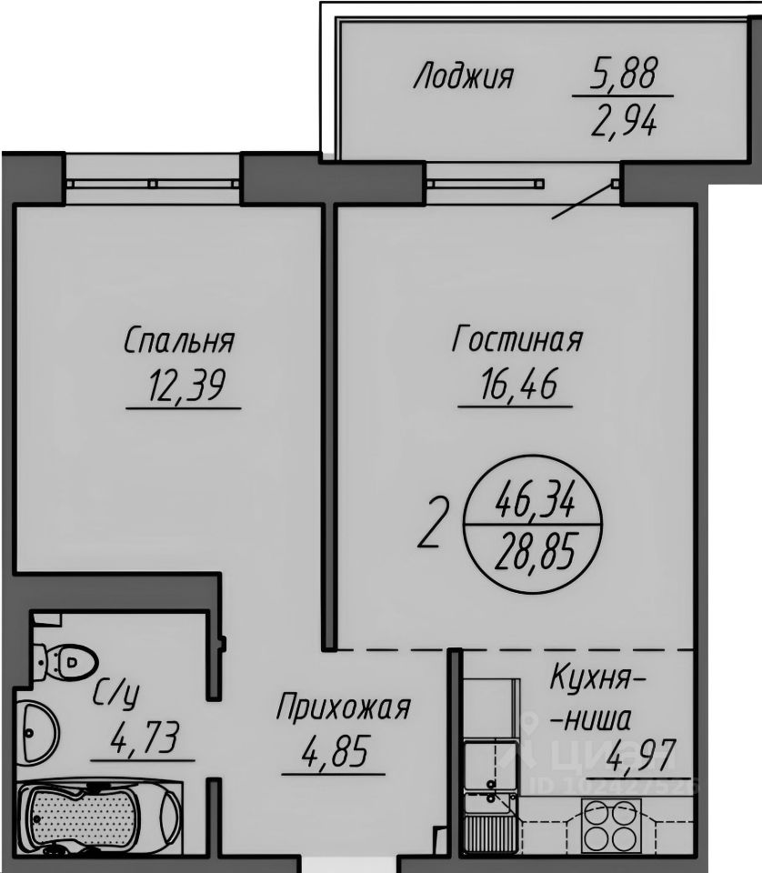 Планировка этой квартиры по данным Циан