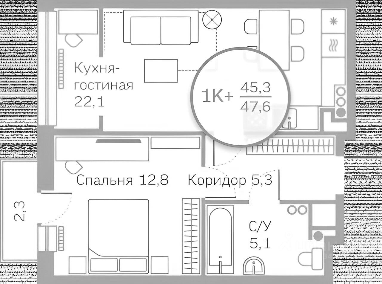 Планировка этой квартиры по данным Циан