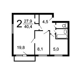 2-комн.кв., 39 м², этаж 5