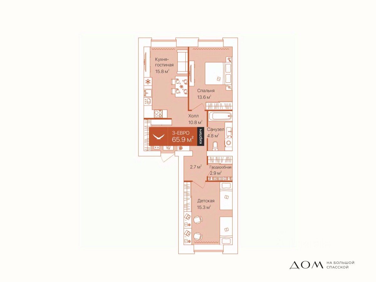 2-комн.кв., 65,9 м², 10/16 этаж
