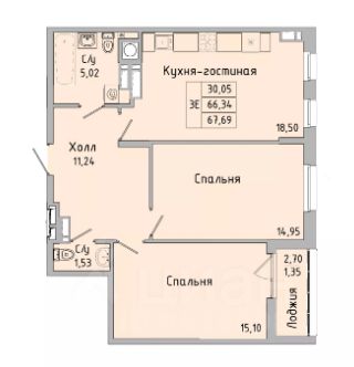 3-комн.кв., 67,7 м², 5/10 этаж