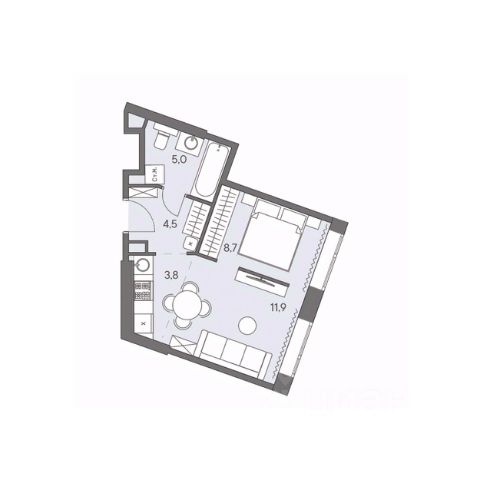 2-комн. кв, 33,9/20,6/0 кв.м., этаж 31/9