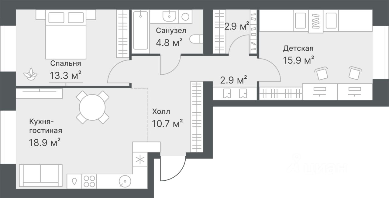 2-комн.кв., 69,4 м², 10/14 этаж