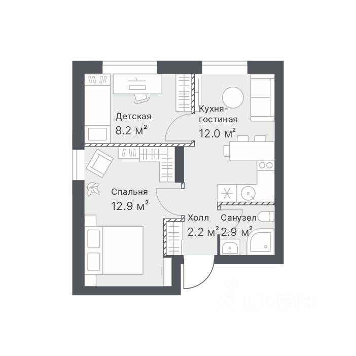 1-комн.кв., 38,2 м², 12/14 этаж