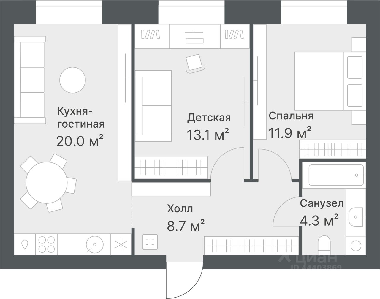 2-комн.кв., 58 м², 9/14 этаж
