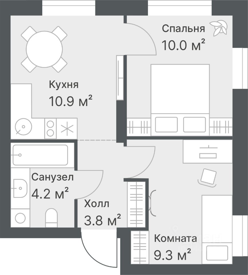 2-комн.кв., 38,2 м², 6/14 этаж