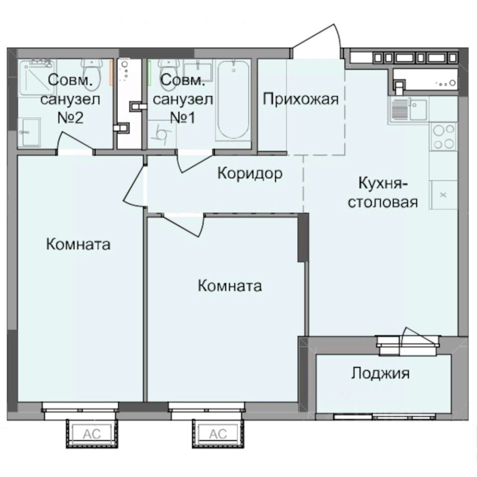 2-комн.кв., 57,1 м², 2/17 этаж