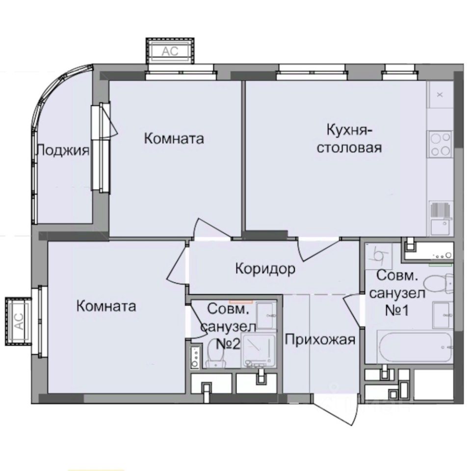 2-комн.кв., 54,1 м², 2/17 этаж