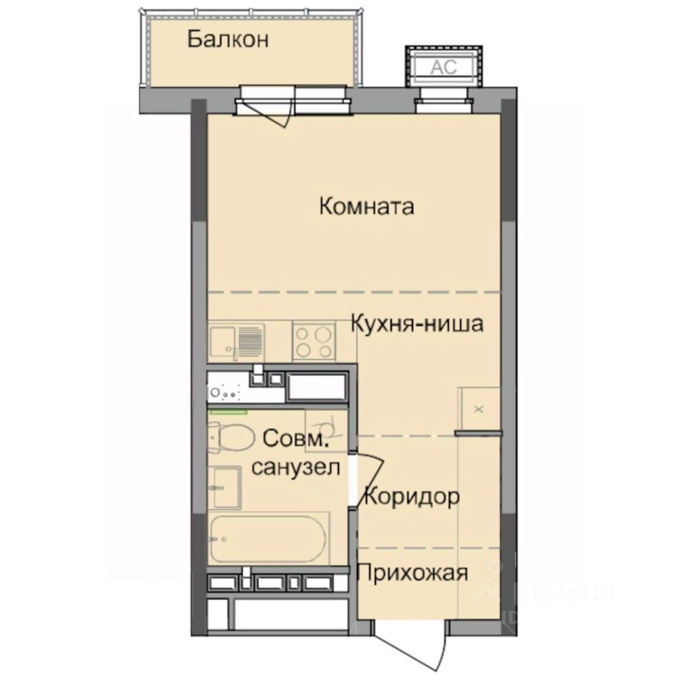 Студия, 26,2 м², 3/17 этаж