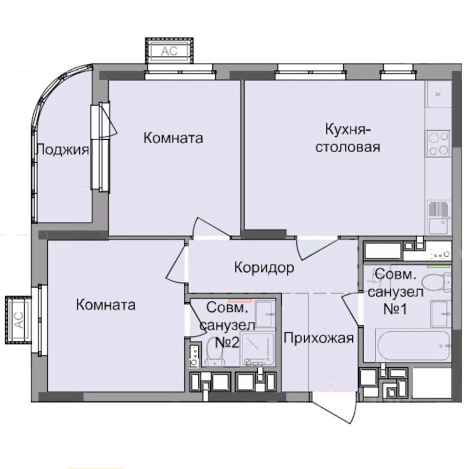 2-комн.кв., 53,6 м², 3/17 этаж