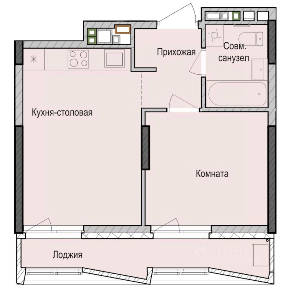 1-комн.кв., 37,5 м², 6/23 этаж