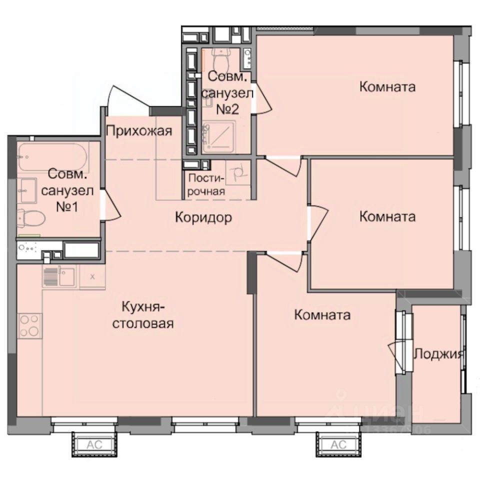 3-комн.кв., 76,1 м², 4/17 этаж