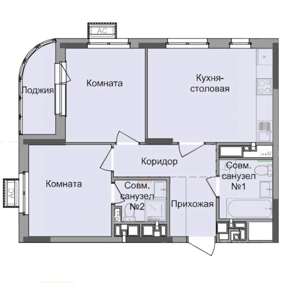 2-комн.кв., 53,6 м², 5/17 этаж