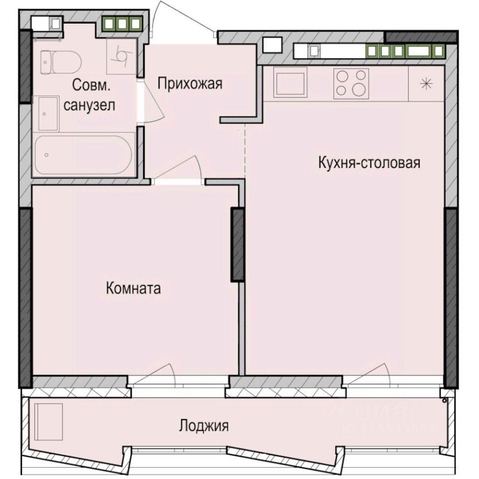 1-комн.кв., 38,2 м², 8/23 этаж